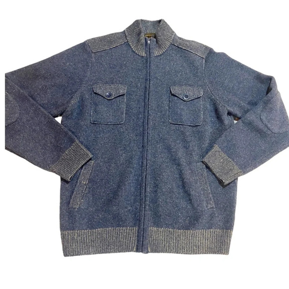 Pronto Uomo Men’s 100% Wool Cardigan Zip Up Sweater Elbow Patch Sz XL - Picture 1 of 4